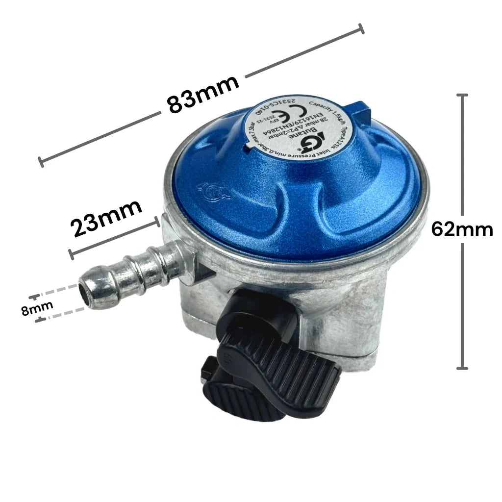 21mm Butane Clip On Gas Regulator 28mbar With Hose Kit Gas Regulator Silicone Hose UK