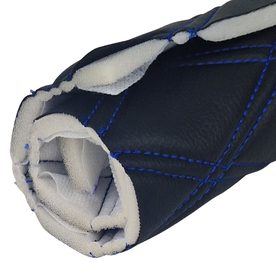 Quilted Faux Leather Double Stitch Diamond Fabric &ndash; Blue