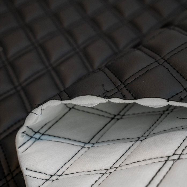 Quilted Faux Leather Double Stitch Diamond Fabric Fabric & Upholstery Pro Surface Black 1 Metre