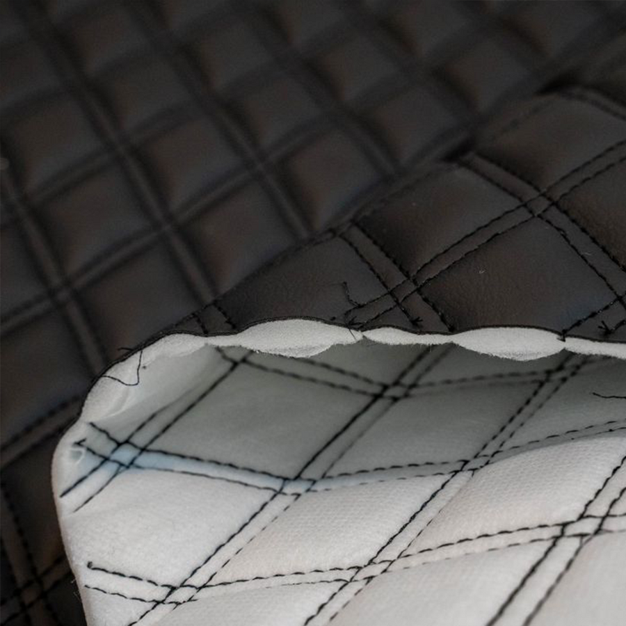 Quilted Faux Leather Double Stitch Diamond Fabric &ndash; Black