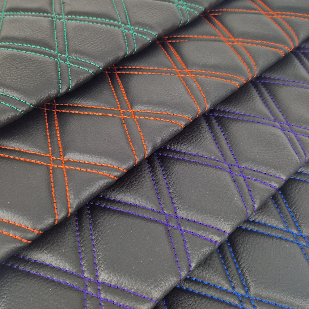 Quilted Faux Leather Double Stitch Diamond Fabric - Orange Fabric & Upholstery Pro Surface
