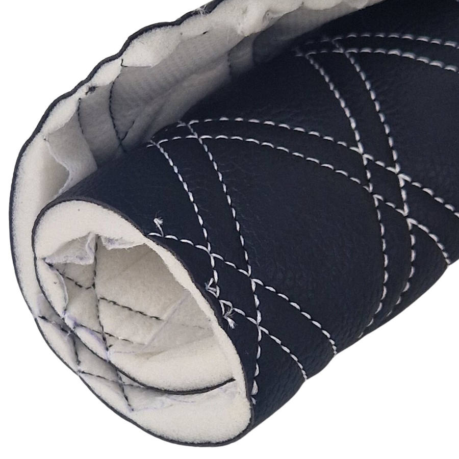 Quilted Faux Leather Double Stitch Diamond Fabric &ndash; White