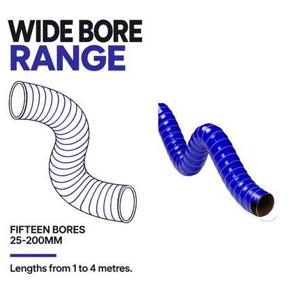 Double Layer Silicone Air Ducting - Blue - Fifteen bores 25-200mm, lengths 1-4 metres