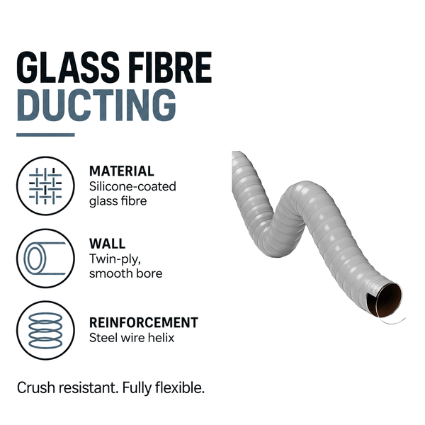 Double Layer Silicone Air Ducting - Grey - Silicone-coated glass fibre, twin-ply wall, steel wire helix