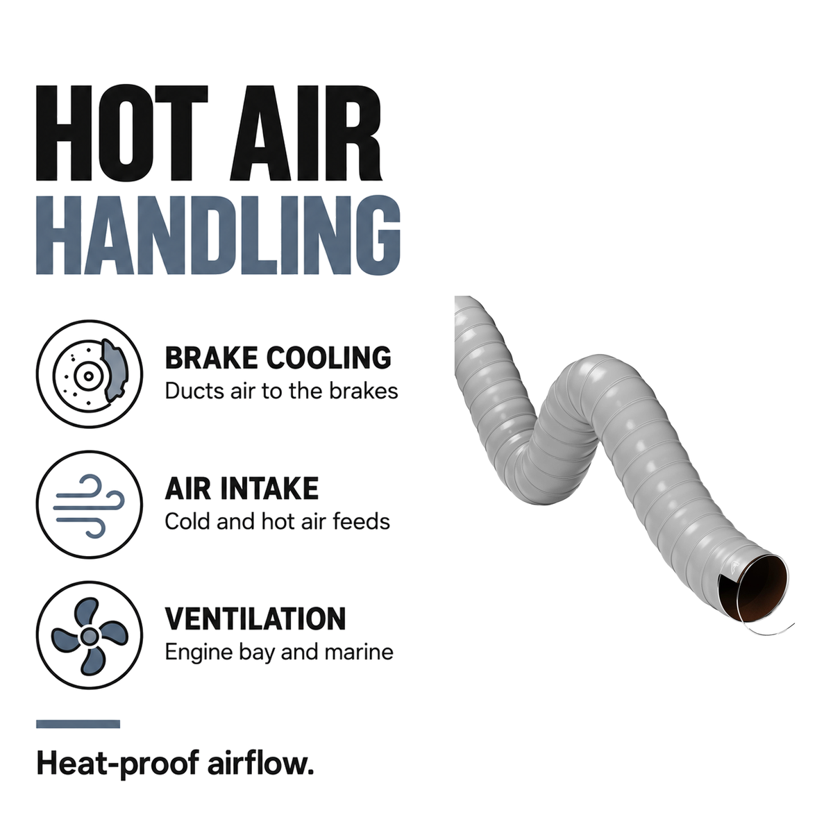 Double Layer Silicone Air Ducting - Grey - Hot air handling - brake cooling, air intake, ventilation