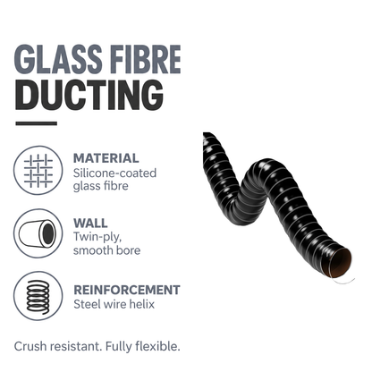 Double Layer Silicone Air Ducting - Black - Silicone-coated glass fibre, twin-ply wall, steel wire helix