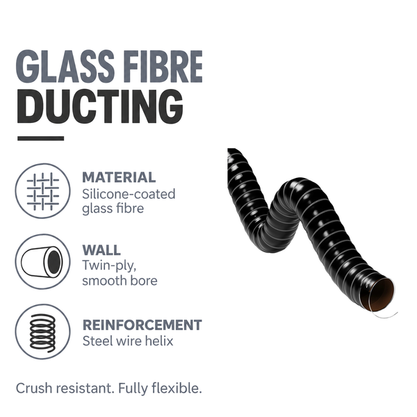 Double Layer Silicone Air Ducting - Black - Silicone-coated glass fibre, twin-ply wall, steel wire helix