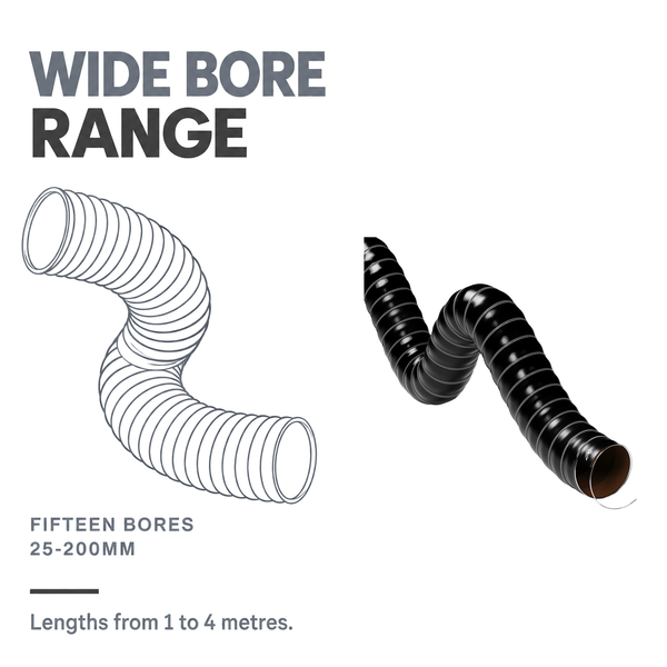 Double Layer Silicone Air Ducting - Black - Fifteen bores 25-200mm, lengths 1-4 metres