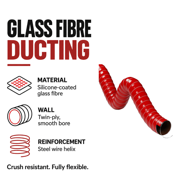Double Layer Silicone Air Ducting - Red - Silicone-coated glass fibre, twin-ply wall, steel wire helix