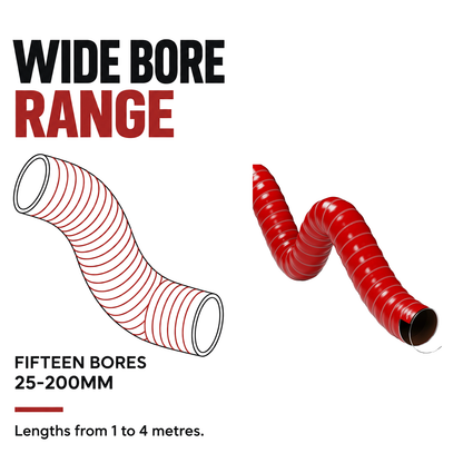 Double Layer Silicone Air Ducting - Red - Fifteen bores 25-200mm, lengths 1-4 metres