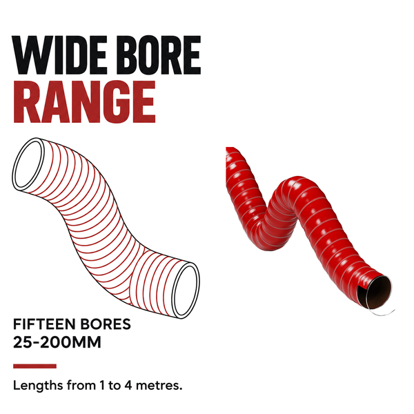 Double Layer Silicone Air Ducting - Red - Fifteen bores 25-200mm, lengths 1-4 metres