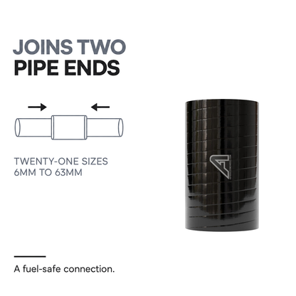 Silicone Fluoro Coupler Hose - Black - Joins two pipe ends - twenty-one sizes, 6mm to 63mm