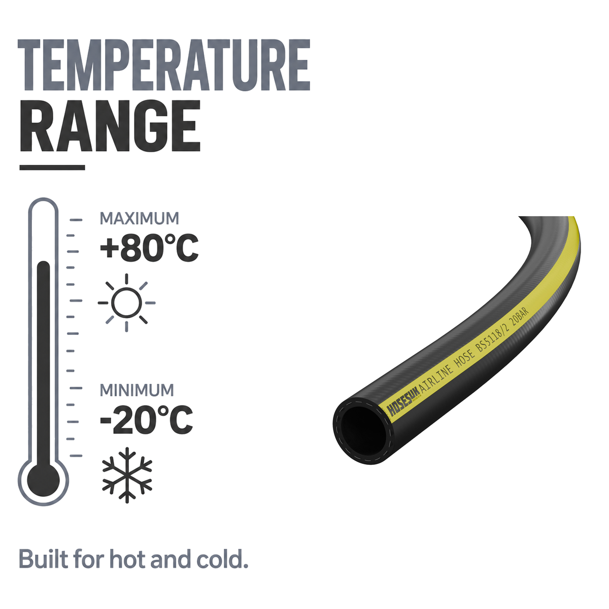 Rubber Airline Hose - Black - Temperature range -20°C to +80°C