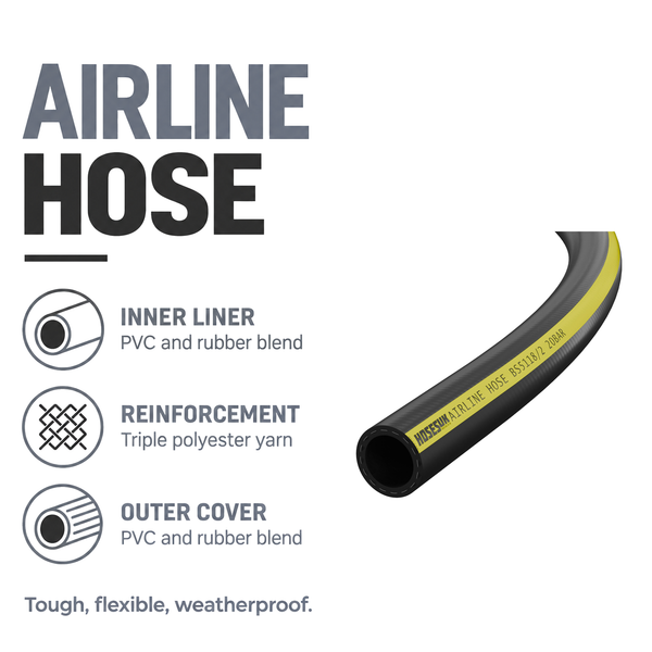 Rubber Airline Hose - Black - Airline hose - PVC/rubber blend, triple polyester yarn