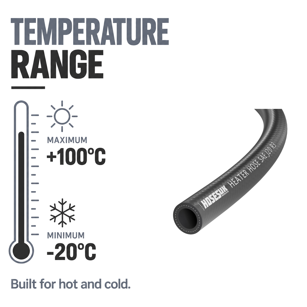 Rubber Heater Hose - Black - Temperature range -20°C to +100°C