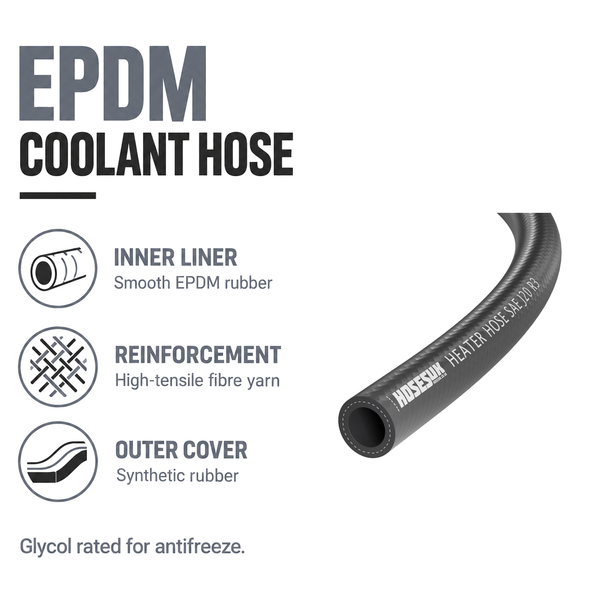 Rubber Heater Hose - Black - EPDM coolant hose - EPDM liner, fibre yarn, synthetic rubber cover