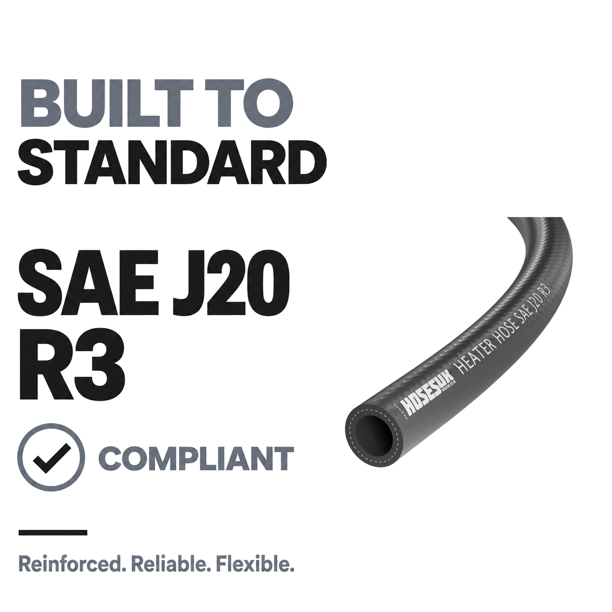 Rubber Heater Hose - Black - Built to SAE J20 R3