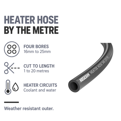 Rubber Heater Hose - Black - Heater hose by the metre - 4 bores 16-25mm