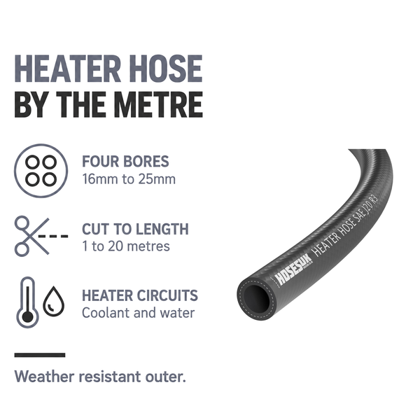 Rubber Heater Hose - Black - Heater hose by the metre - 4 bores 16-25mm