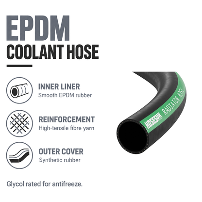 Rubber Radiator Hose - Black - EPDM coolant hose - EPDM liner, fibre yarn, synthetic rubber cover