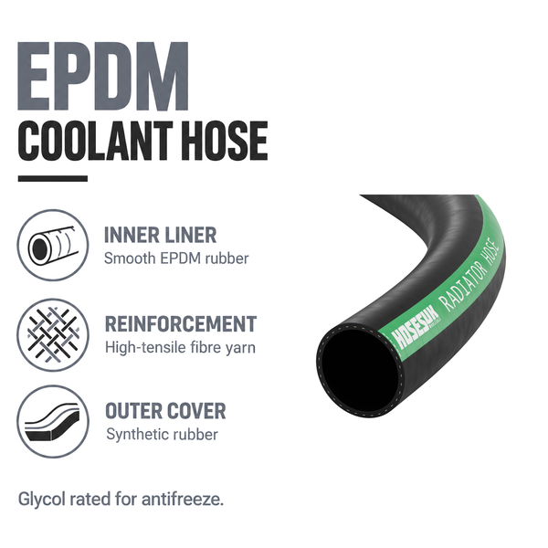Rubber Radiator Hose - Black - EPDM coolant hose - EPDM liner, fibre yarn, synthetic rubber cover