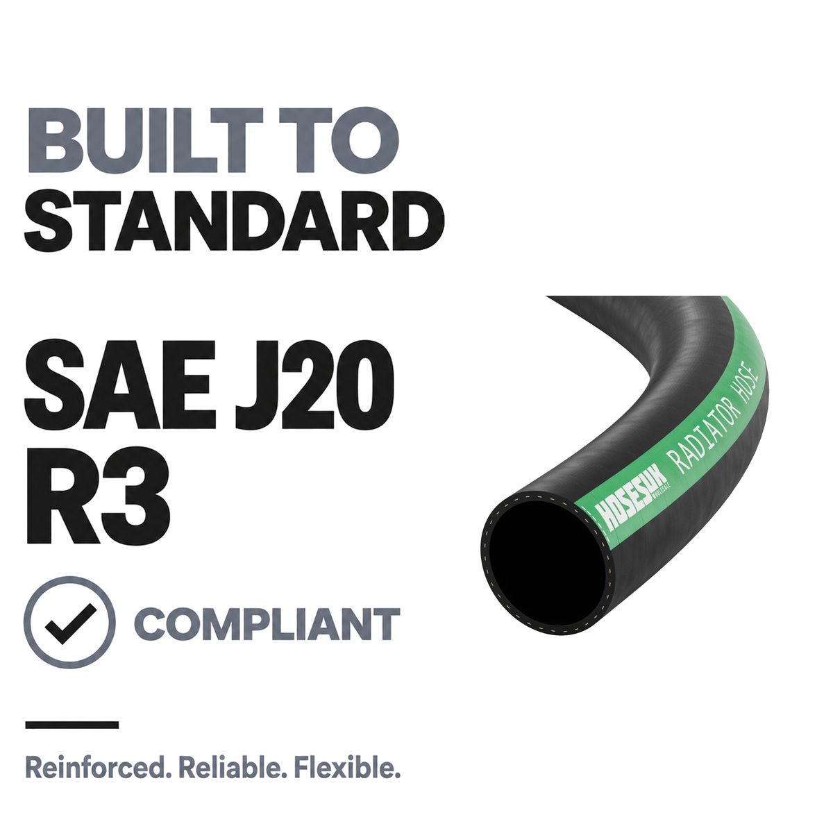 Rubber Radiator Hose - Black - Built to SAE J20 R3