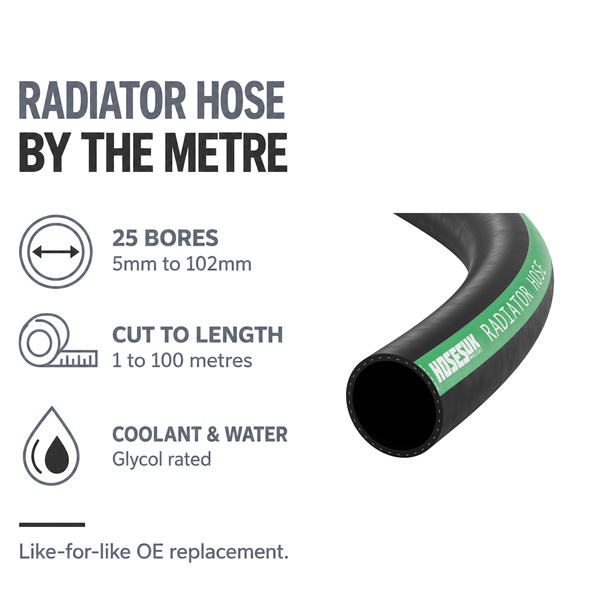 Rubber Radiator Hose - Black - Radiator hose by the metre - 25 bores 5-102mm