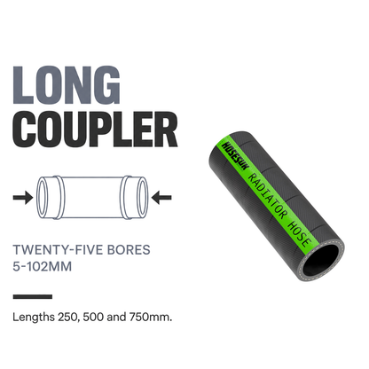 Rubber Coupling Hose Joiner 250/500/750mm Lengths - Black - Long coupler - 25 bores 5-102mm, 250/500/750mm lengths