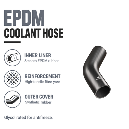 Rubber 45 Degree Radiator Elbows - Black - EPDM coolant hose - EPDM liner, fibre yarn, synthetic rubber cover