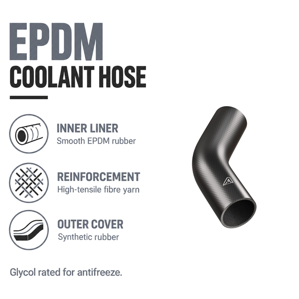 Rubber 45 Degree Radiator Elbows - Black - EPDM coolant hose - EPDM liner, fibre yarn, synthetic rubber cover
