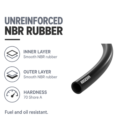 Rubber Unreinforced Fuel & Oil Hose - Black - Unreinforced NBR rubber, 70 Shore A
