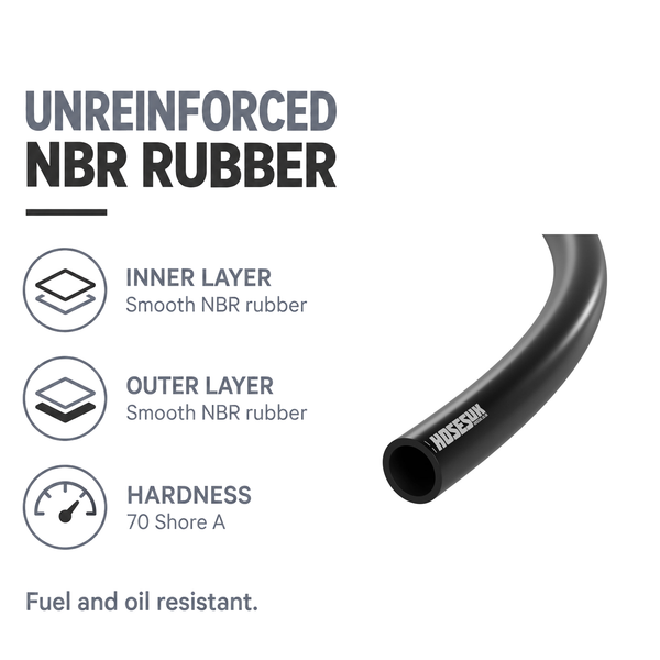 Rubber Unreinforced Fuel & Oil Hose - Black - Unreinforced NBR rubber, 70 Shore A