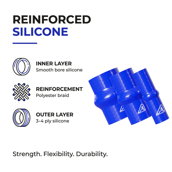 Silicone Hump Connector - Blue - Reinforced silicone construction - 3-4 ply polyester braid, smooth bore