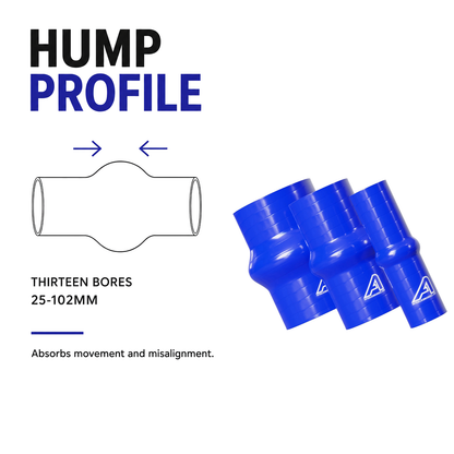 Silicone Hump Connector - Blue - Hump profile - thirteen bores, 25-102mm