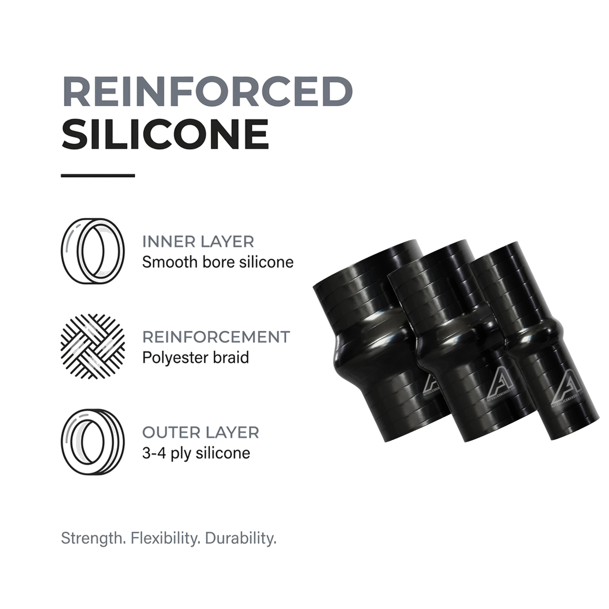 Silicone Hump Connector - Black - Reinforced silicone construction - 3-4 ply polyester braid, smooth bore