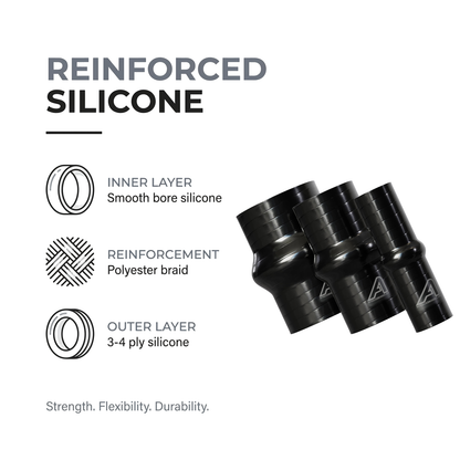 Silicone Hump Connector - Black - Reinforced silicone construction - 3-4 ply polyester braid, smooth bore