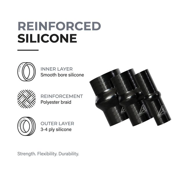 Silicone Hump Connector - Black - Reinforced silicone construction - 3-4 ply polyester braid, smooth bore