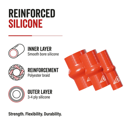 Silicone Hump Connector - Red - Reinforced silicone construction - 3-4 ply polyester braid, smooth bore