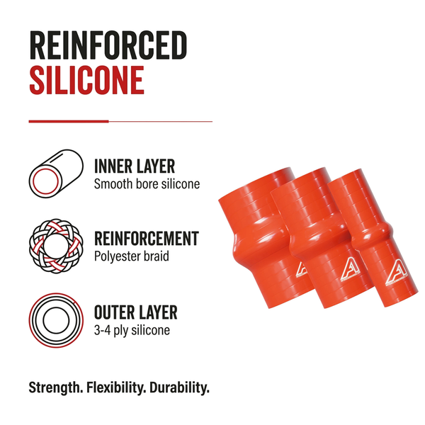 Silicone Hump Connector - Red - Reinforced silicone construction - 3-4 ply polyester braid, smooth bore