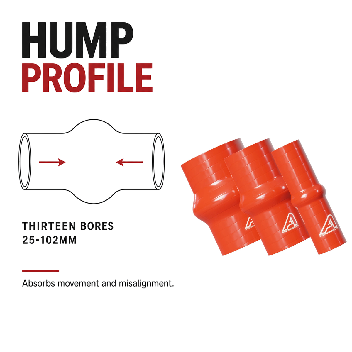 Silicone Hump Connector - Red - Hump profile - thirteen bores, 25-102mm