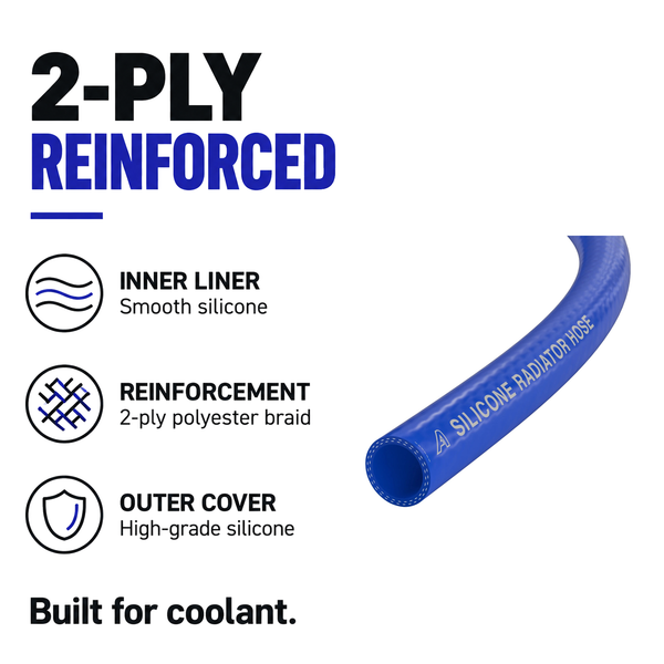 Silicone Radiator 2 Ply Hose - Blue - 2-ply reinforced - polyester braid, smooth silicone liner