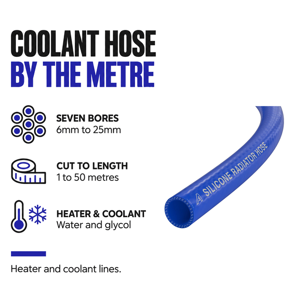 Silicone Radiator 2 Ply Hose - Blue - Coolant hose by the metre - seven bores 6-25mm, 1-50 metres
