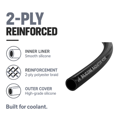 Silicone Radiator 2 Ply Hose - Black - 2-ply reinforced - polyester braid, smooth silicone liner