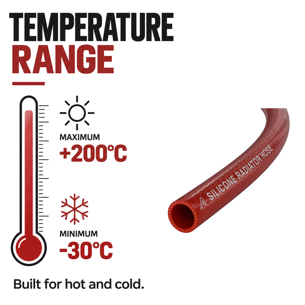 Silicone Radiator 2 Ply Hose - Red - Temperature range -30°C to +200°C