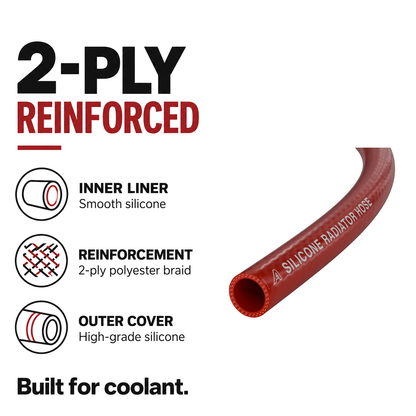 Silicone Radiator 2 Ply Hose - Red - 2-ply reinforced - polyester braid, smooth silicone liner