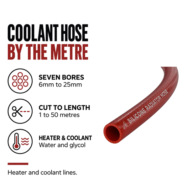 Silicone Radiator 2 Ply Hose - Red - Coolant hose by the metre - seven bores 6-25mm, 1-50 metres