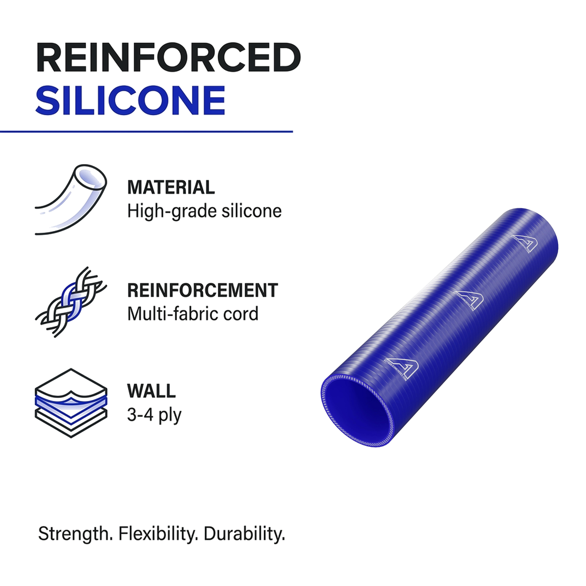 Silicone Coupling Hose - Blue - Reinforced silicone - 3-4 ply multi-fabric cord