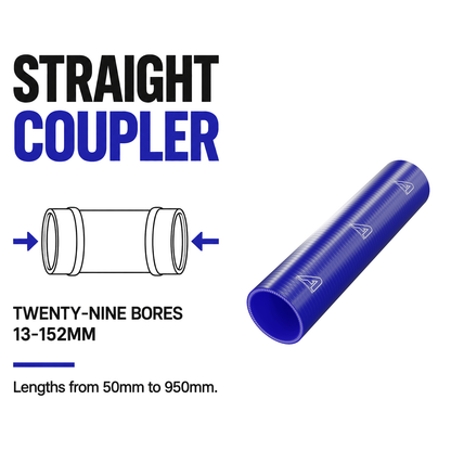 Silicone Coupling Hose - Blue - Straight coupler - twenty-nine bores, 13-152mm, lengths 50-950mm