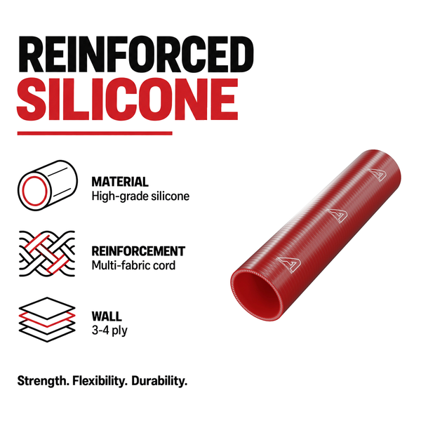 Silicone Coupling Hose - Red - Reinforced silicone - 3-4 ply multi-fabric cord