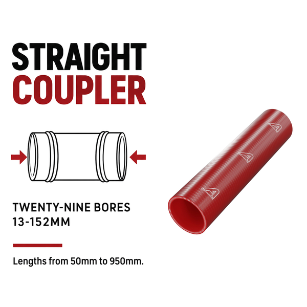 Silicone Coupling Hose - Red - Straight coupler - twenty-nine bores, 13-152mm, lengths 50-950mm